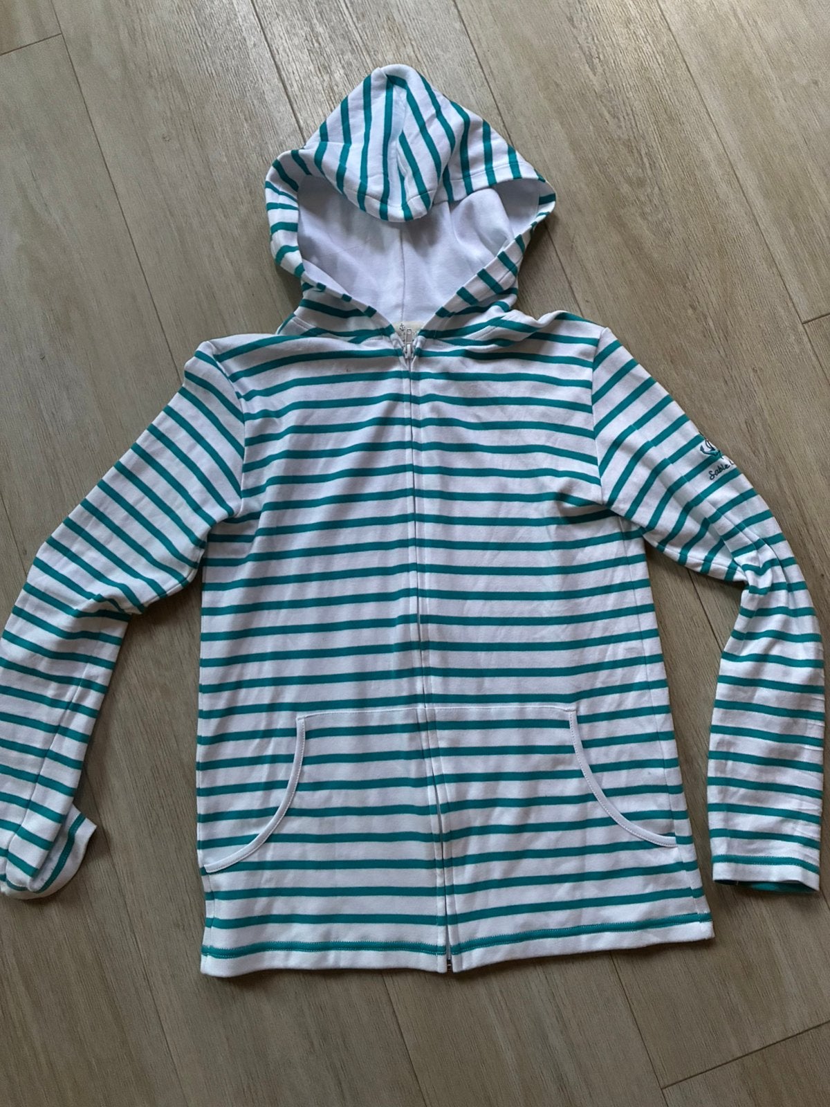 Nieuwe hoodie / vest L turquoise wit gestreept katoen, Kleding | Dames, Truien en Vesten, Ophalen of Verzenden, Zo goed als nieuw