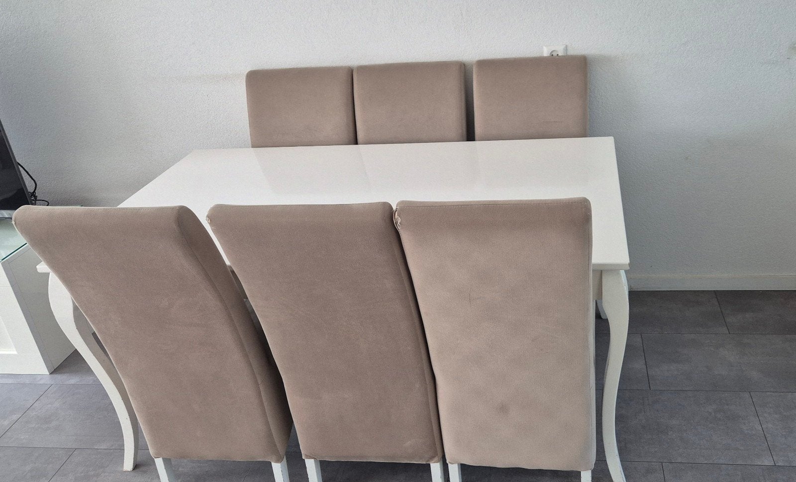 Eettafel met 6 stoelen en salontafel, Ophalen, Overige materialen, Gebruikt, 50 tot 100 cm