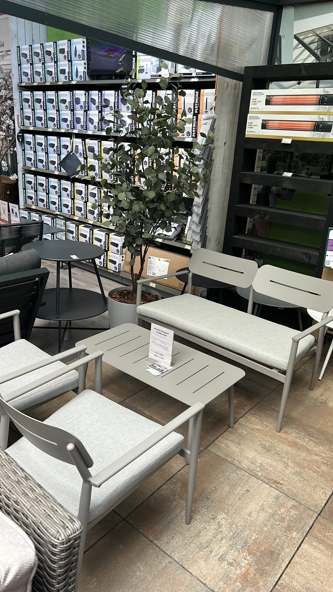 Showmodel Loungeset Morella 4-delig taupe, Tuin en Terras, Tuinsets en Loungesets, Ophalen, Zo goed als nieuw, Aluminium, Bank