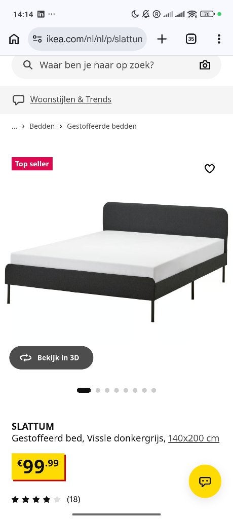 Bed 140x200 slattum ikea, Huis en Inrichting, Ophalen, Gebruikt, Zwart, Tweepersoons