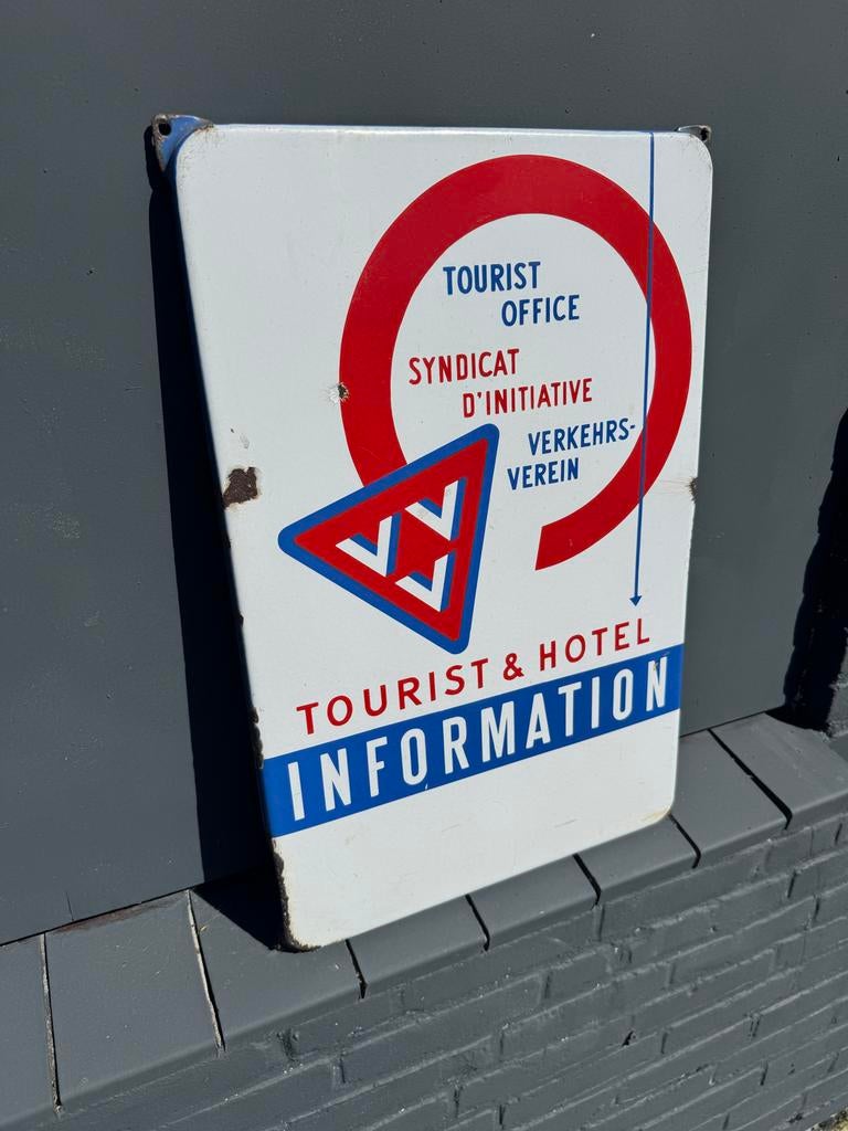 Vintage Emaille Bord: Tourist & Hotel Informatie, Ophalen of Verzenden