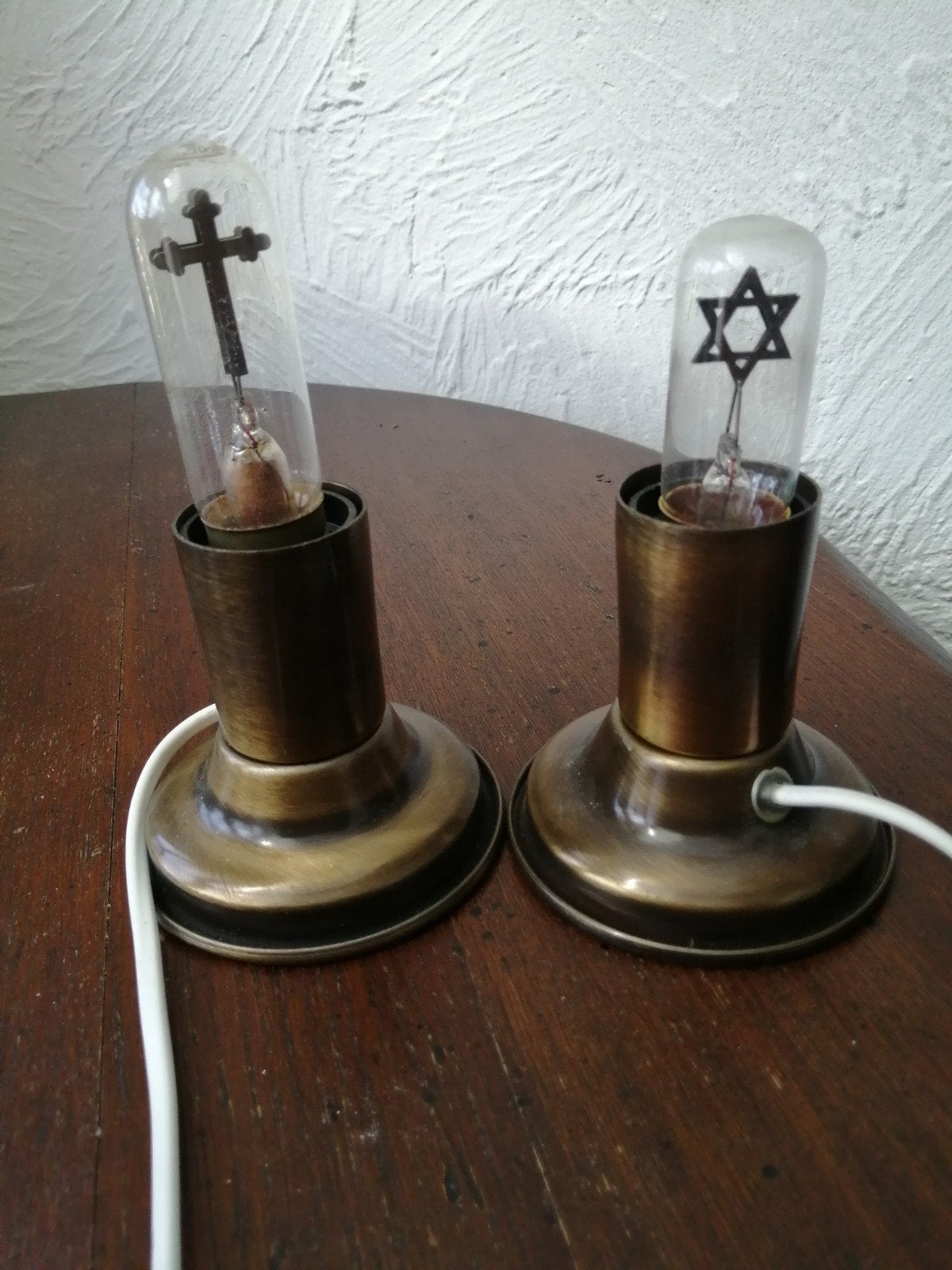 Unieke vintage tafellampen met religieuze symbolen, Antiek en Kunst, Ophalen