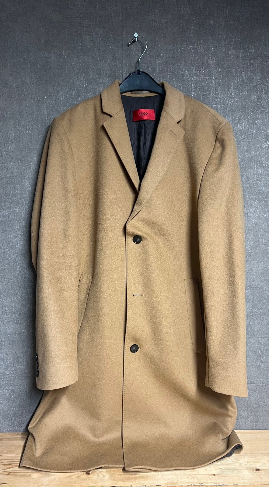 HUGO BOSS wool/ cashmere mantel camel (Wol/Kasjmier) maat102, Ophalen of Verzenden, Gedragen, Maat 52/54 (L), Beige
