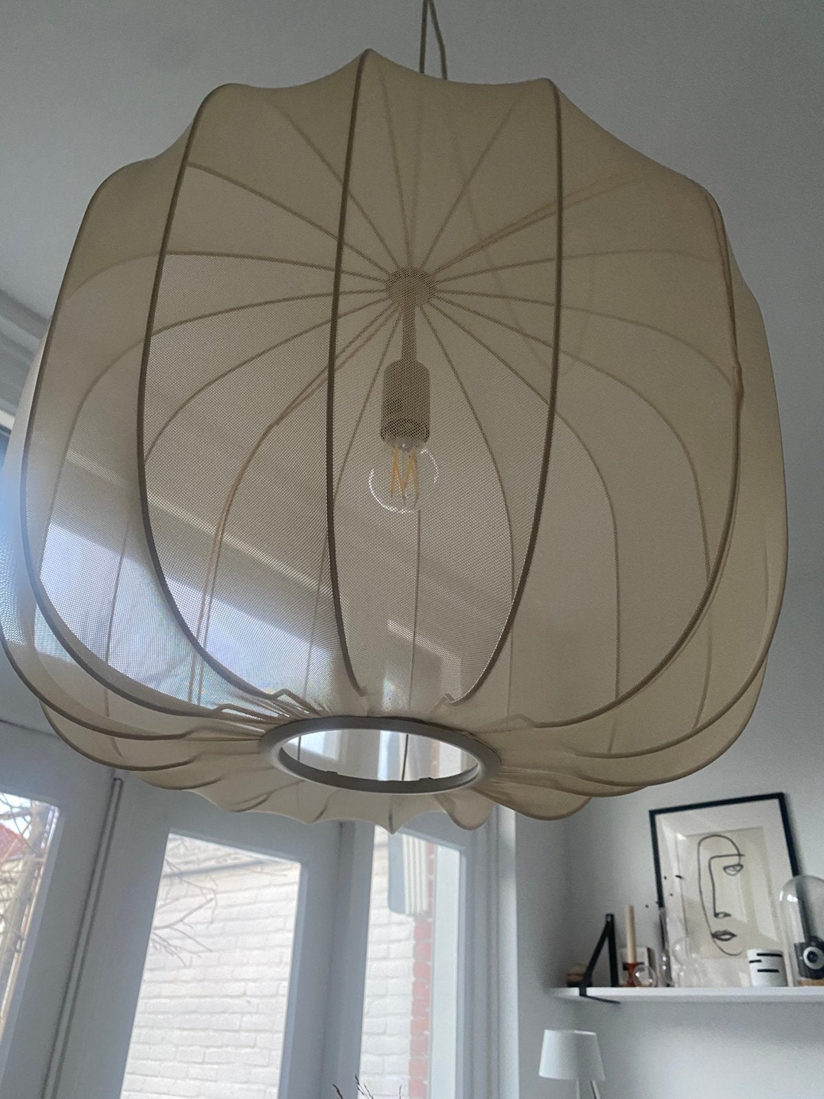 Hanglamp plumeria metaal textiel beige 60x45, Huis en Inrichting, Ophalen, Zo goed als nieuw, Metaal