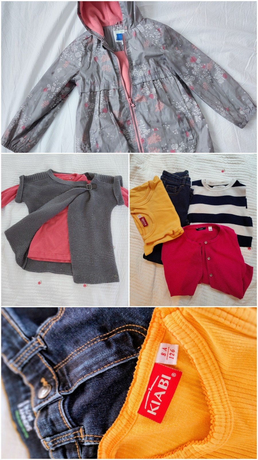 Set kinderkleding 7-8 jaar. Jas, jeans, tops, Ophalen of Verzenden, Gebruikt, Meisje, Setje