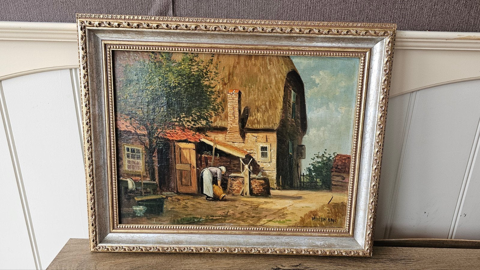 Wagemans - Gesigneerd Olieverfschilderij Hollands Boerenerf, Ophalen of Verzenden