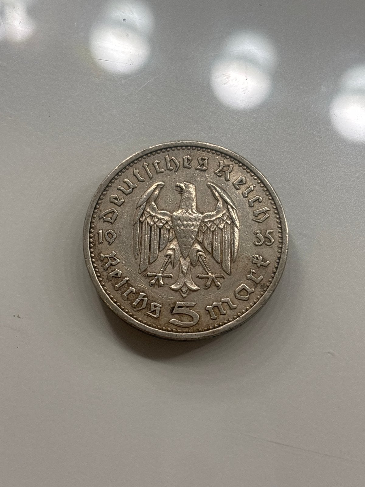 Zilveren 5 Reichsmark Paul von Hindenburg 1935, Ophalen, Duitsland, Losse munt, Zilver