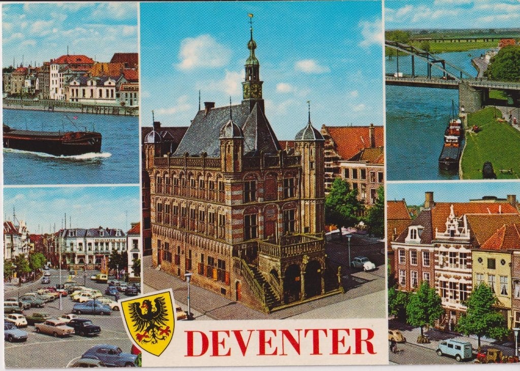 Deventer , met auto's Peugeot 203, Citroen DS, Ophalen of Verzenden, 1960 tot 1980, Ongelopen, Overijssel