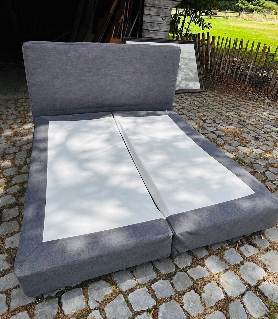 Grijze boxspring - Te koop wegens verhuizing, Ophalen, Gebruikt, Tweepersoons, 200 cm