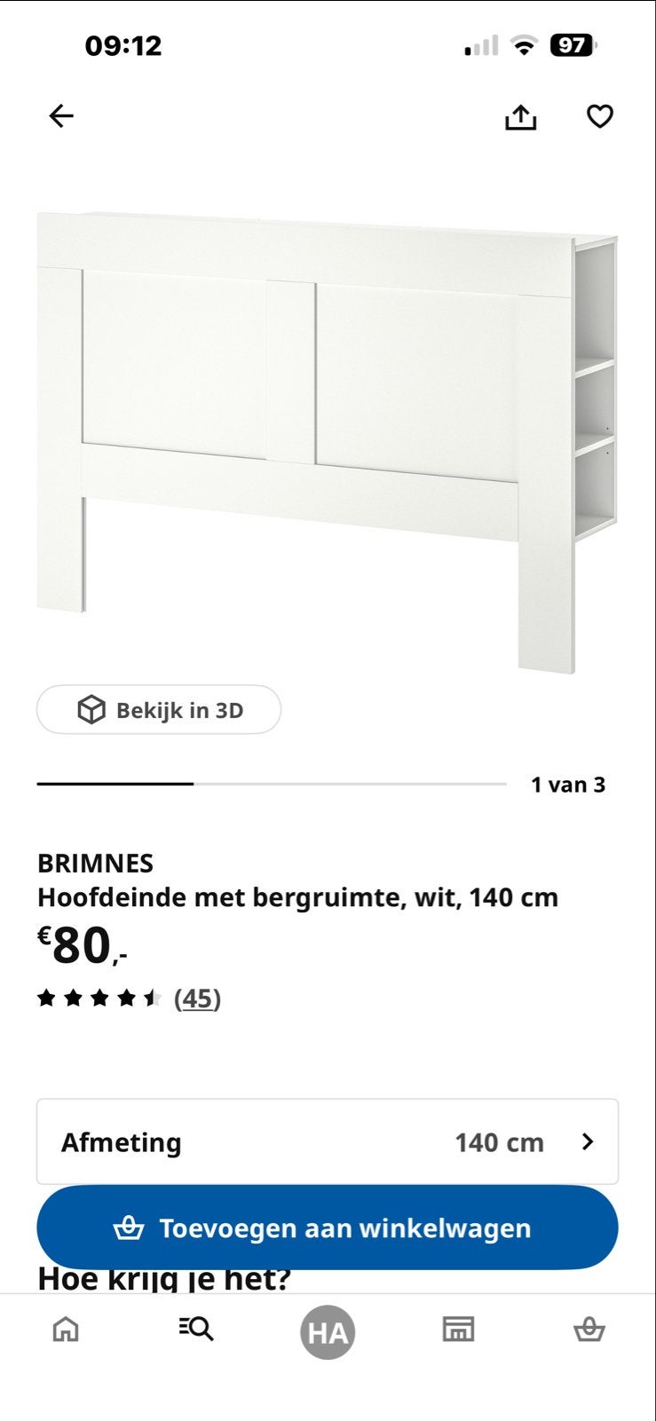 Twee witte IKEA BRIMNES hoofdeinden met opbergruimte, Ophalen, Gebruikt, Wit, Tweepersoons