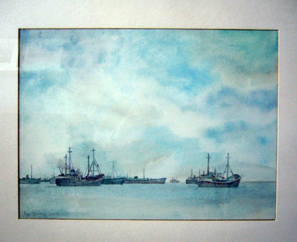 Aquarel van haven Las Palmas van Poppe Damave (1921-1988), Ophalen