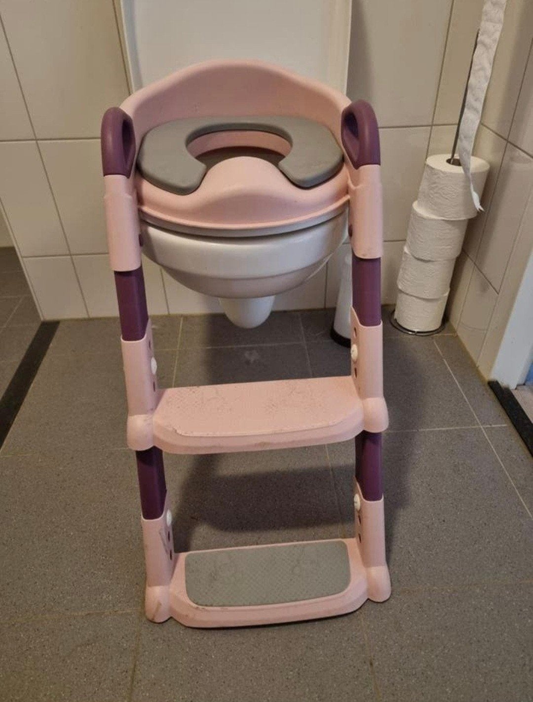 Roze kinder wc-bril met opstapje, Ophalen, Gebruikt