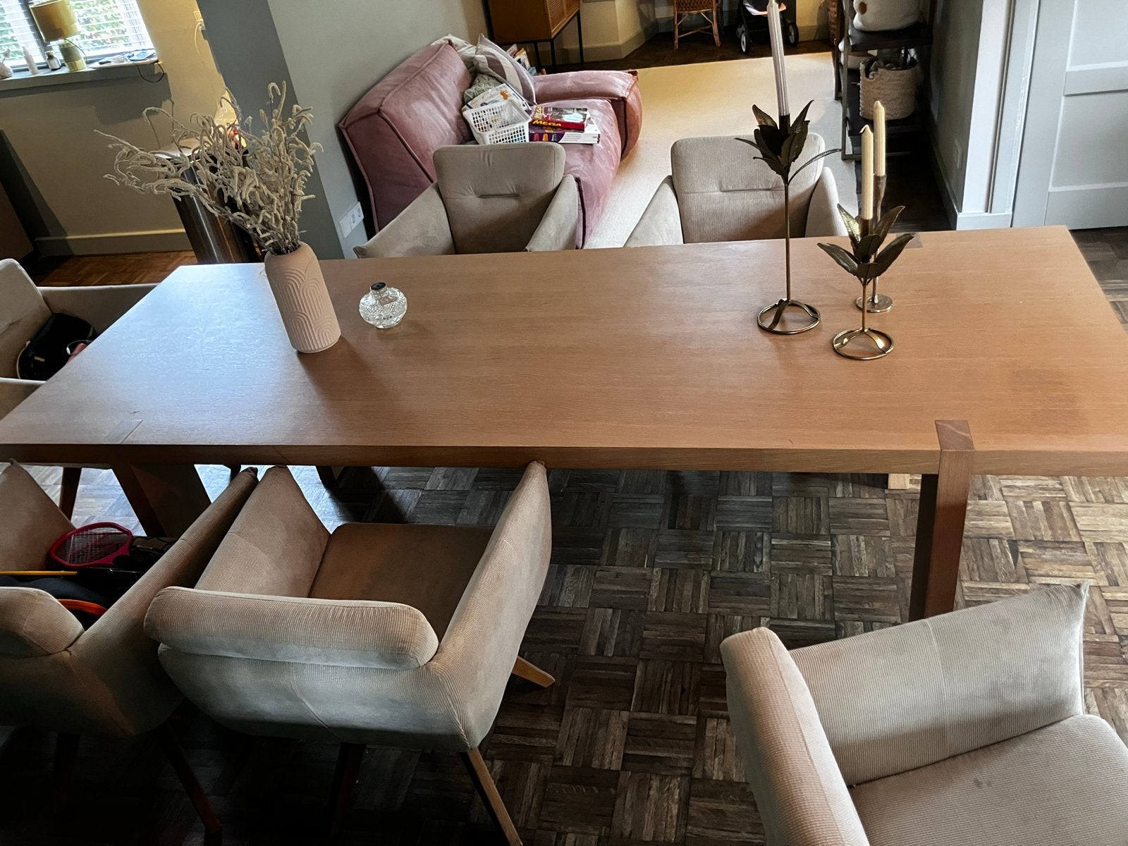 Grote eettafel 260x100 cm - massief hout, Ophalen, Gebruikt, 100 tot 150 cm, 200 cm of meer