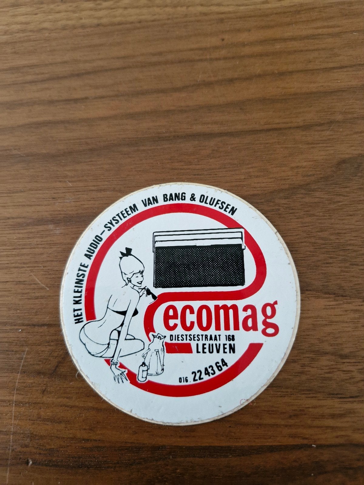 9218 Vintage Ecomag Bang & Olufsen Sticker Leuven, Verzamelen, Ophalen of Verzenden, Gebruikt, Merk