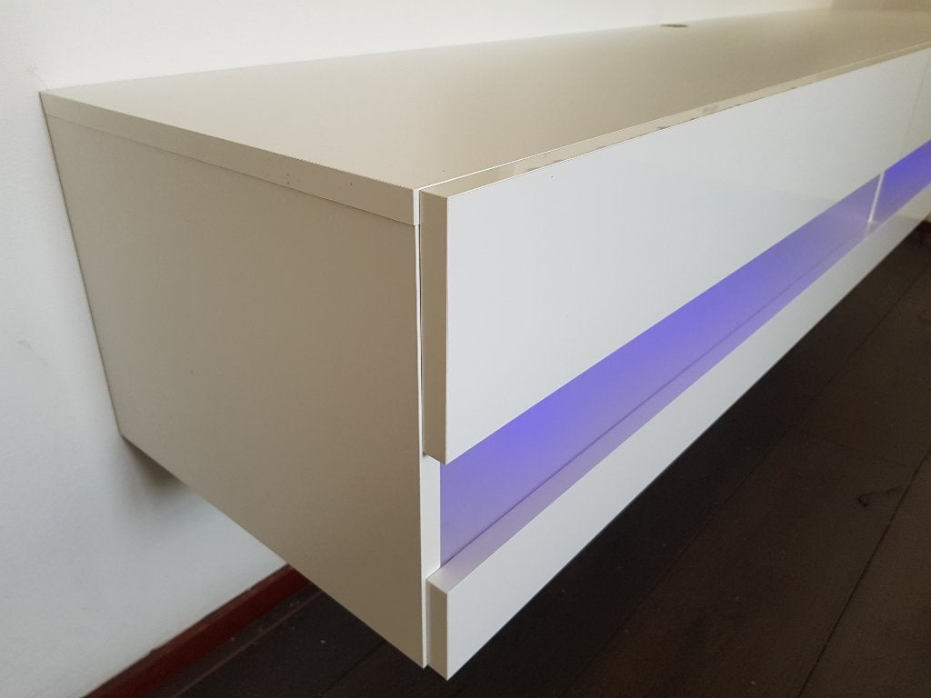 VOORRAAD Zwevend tv-meubel Mat wit / Hoogglans wit NIEUW, Zwevend, mat, hoogglans, verlichting, modern, design, 150 tot 200 cm