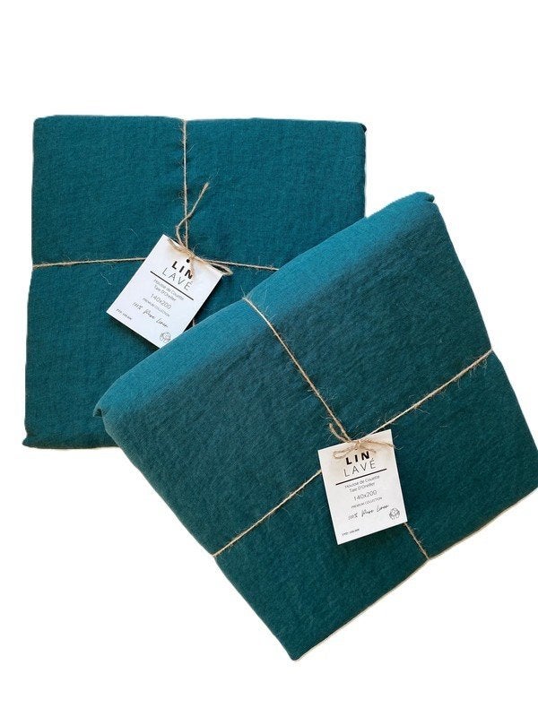 100% linnen dekbedovertrek 140x200 (set van 2) Petrol, Eenpersoons, Blauw, Dubbelzijdig bruikbaar, Nieuw