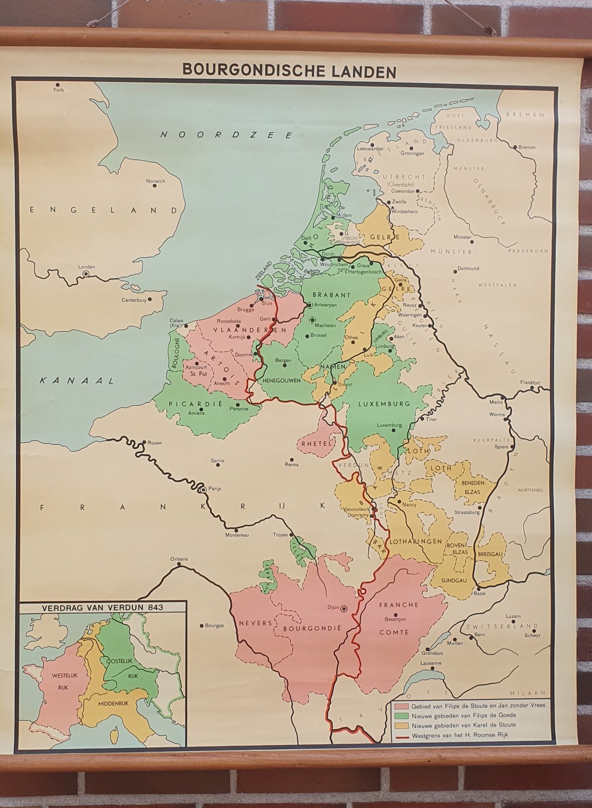 Schoolplaat Bourgondische landen, Antiek en Kunst, Antiek | Schoolplaten, Ophalen, Aardrijkskunde