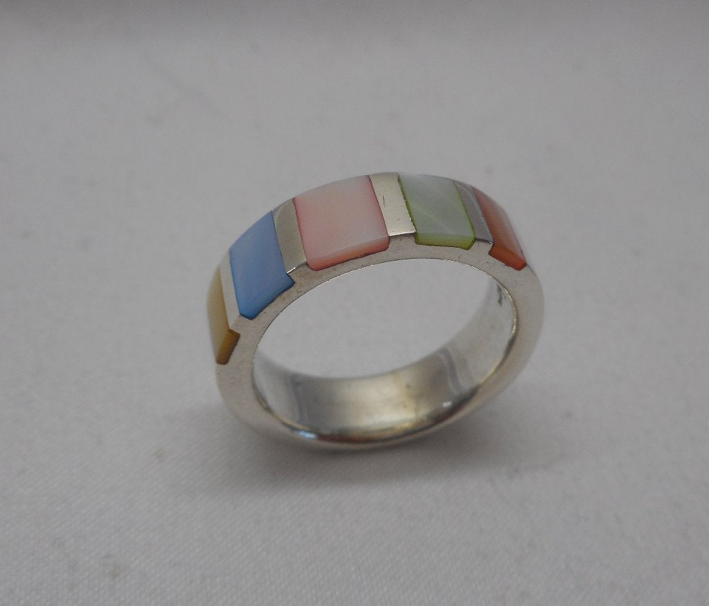 Zilveren massieve ring met parelmoer maat 17 nr.212, Verzenden, Zo goed als nieuw, 17 tot 18, Dame