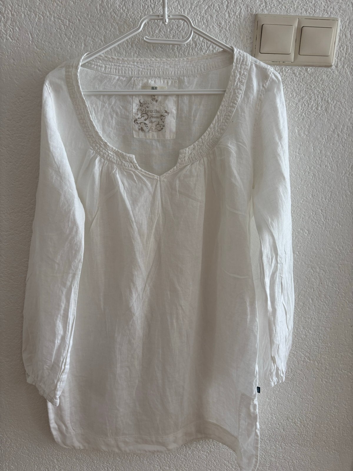 Witte linnen blouse met lange mouwen - Dept, Maat 38/40 (M), Wit, Ophalen of Verzenden, Zo goed als nieuw
