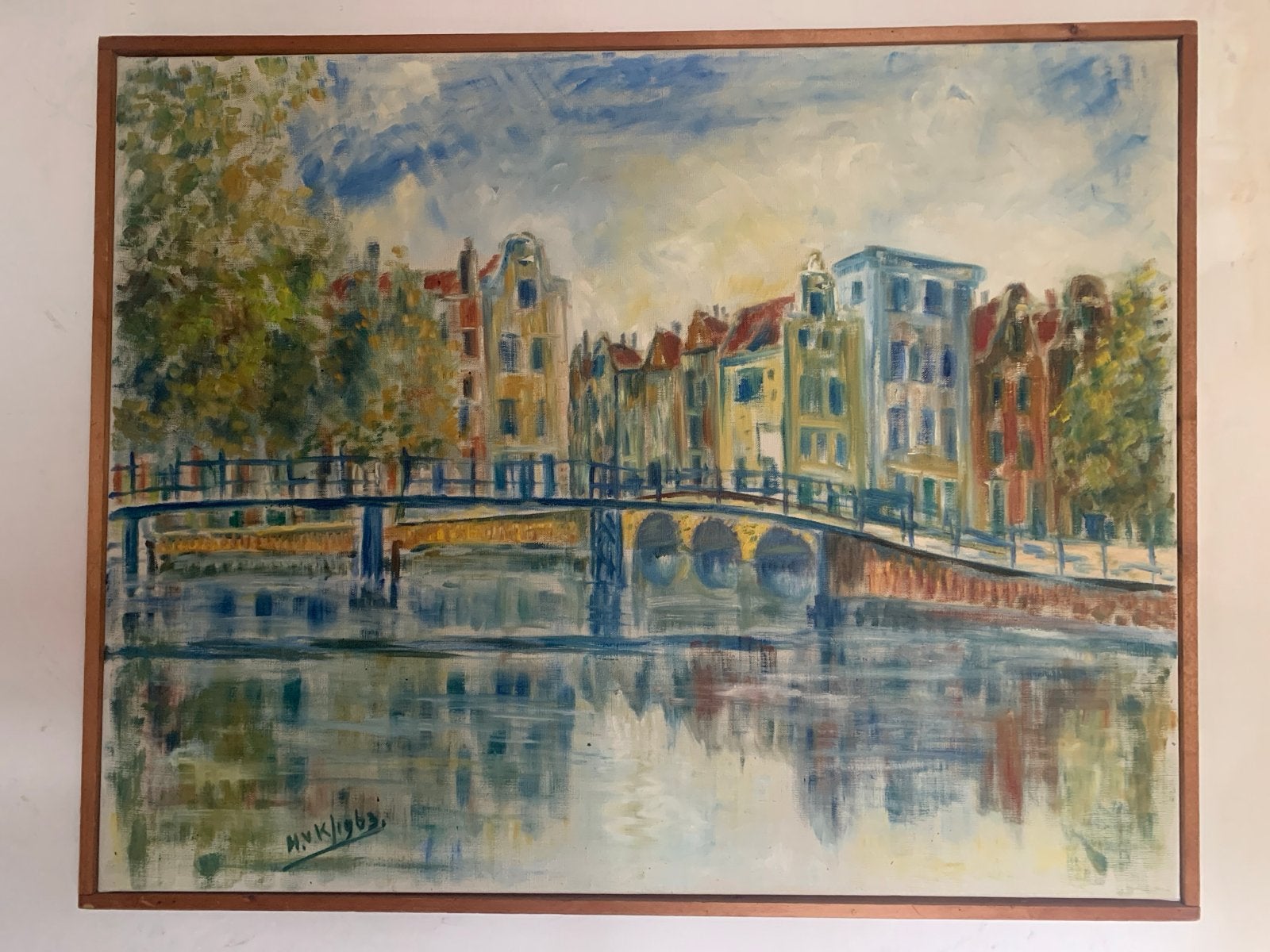 Schilderij: Gracht in Amsterdam, gesigneerd M.V.K. 1963, Ophalen, Gedateerd, Doek, Impressionistisch