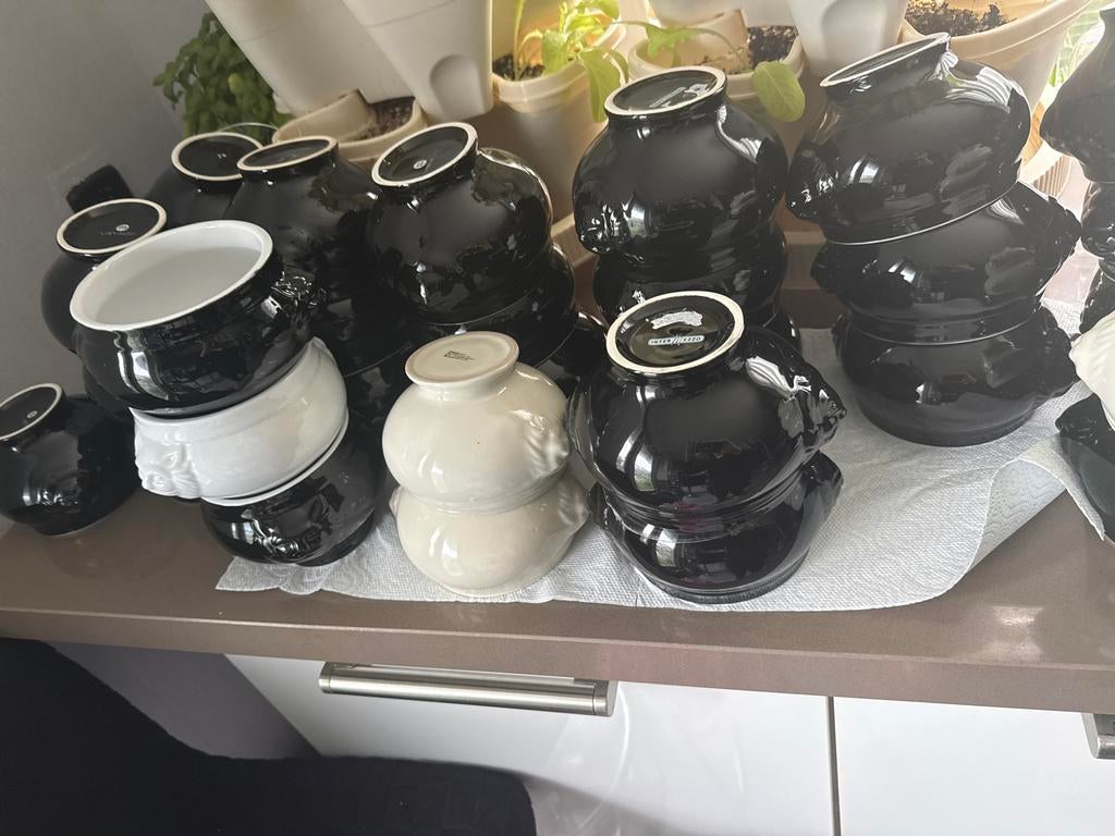 Soepkommen uit horecazaak - Zwart/Wit, Gebruikt, Keramiek, Ophalen of Verzenden, Kom(men)