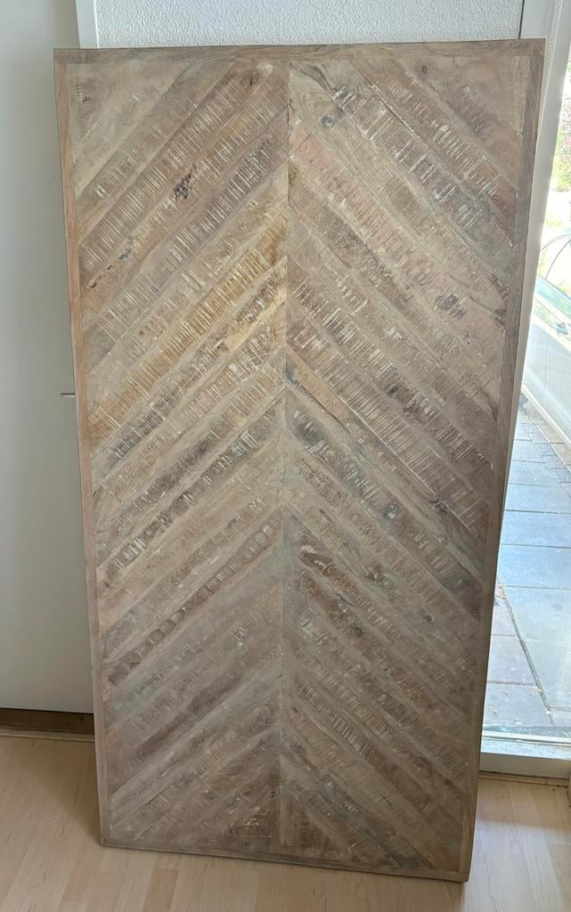 Tafelblad Woood Tablo visgraat mangohout 180x90x5,5, Ophalen, 50 tot 100 cm, Zo goed als nieuw, 150 tot 200 cm