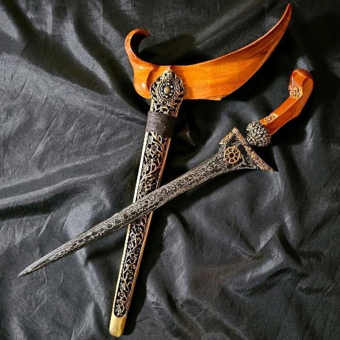 Keris Brojol Dwiwarna Mrutu Sewu Wiji Timun Kinatah KNN33, Wapen, Indonesië, Meerkleurig, Handgemaakt