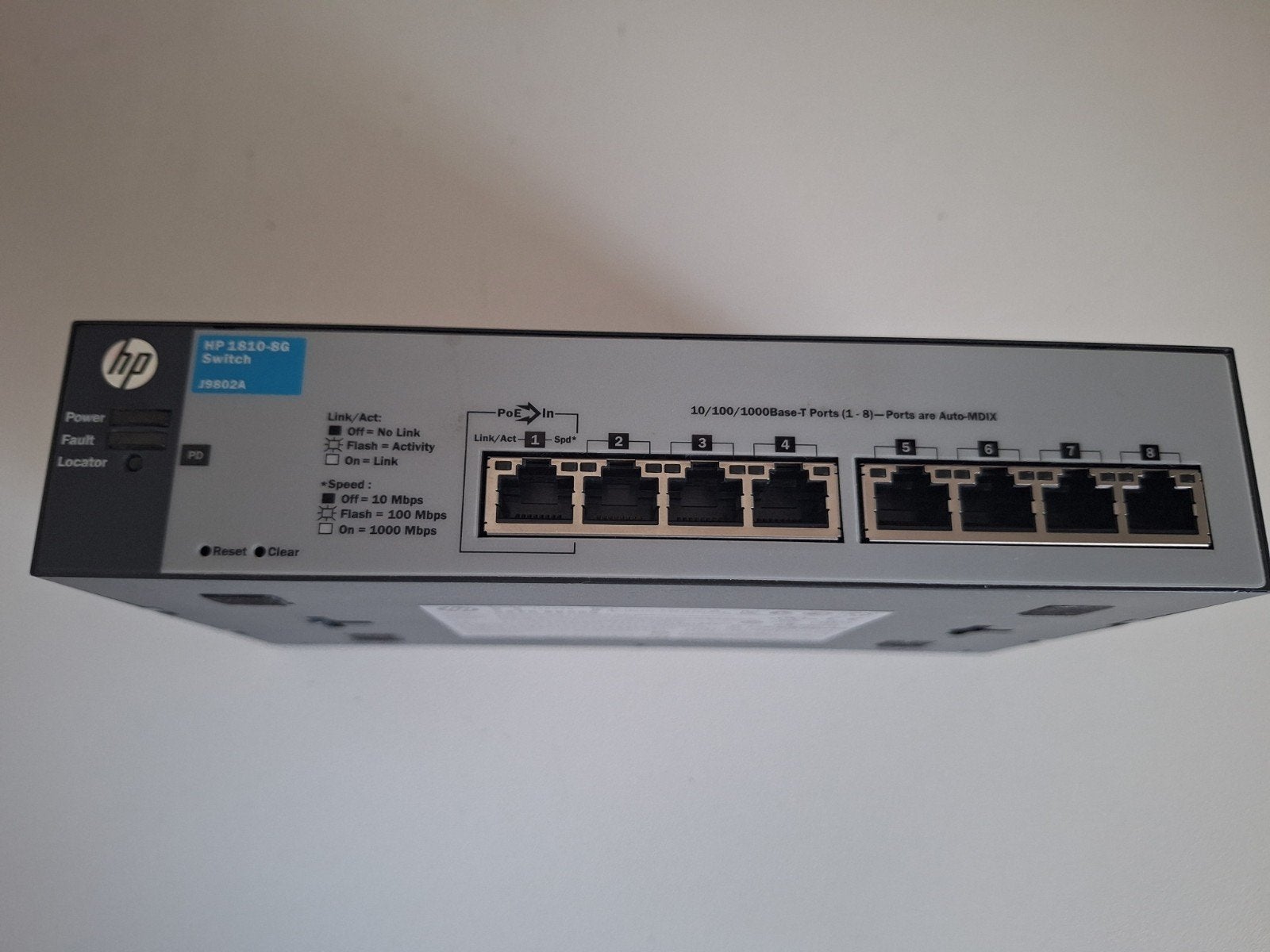 HP 1810-8G Switch J9802A met adapter, Computers en Software, Ophalen of Verzenden, Zo goed als nieuw