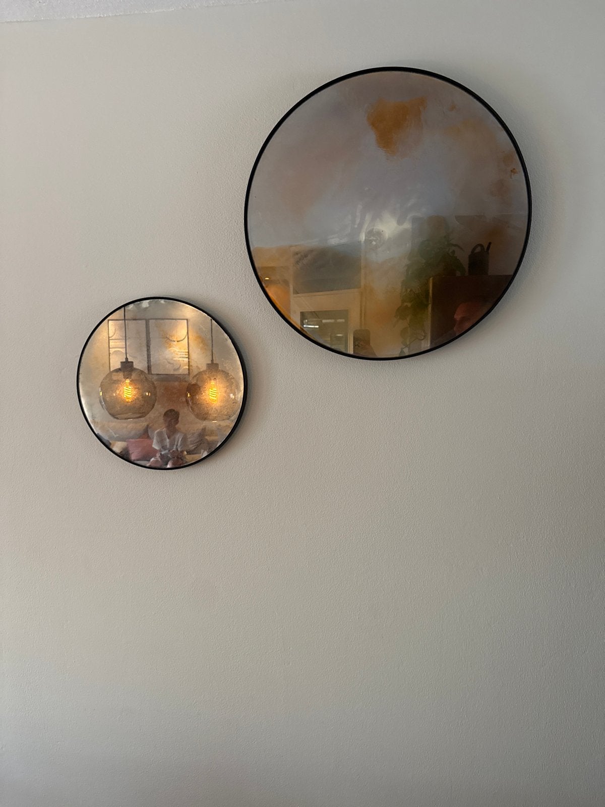 Set van 2 ronde spiegels van Loods5, Huis en Inrichting, Woonaccessoires | Spiegels, Ophalen, Rond, Zo goed als nieuw, Minder dan 100 cm