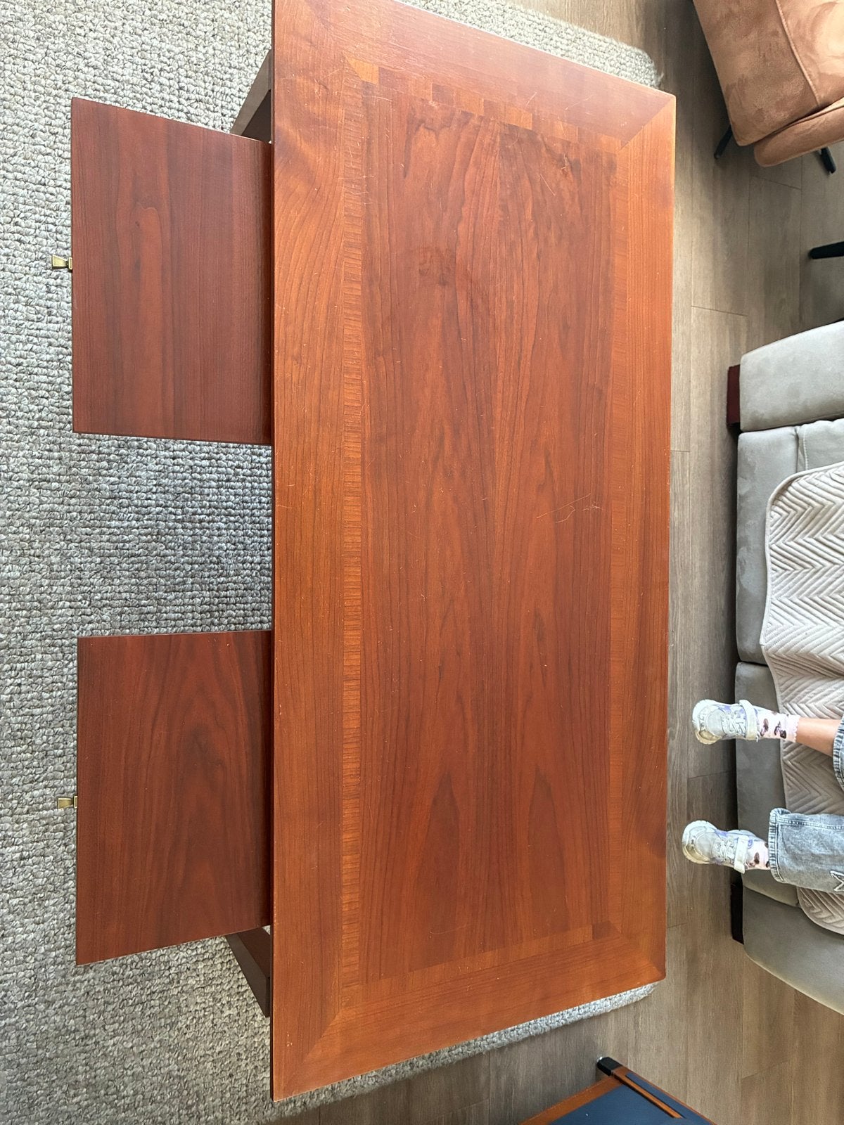 Kersenhouten salontafel met uitschuifbare bladen, Ophalen, Gebruikt, 100 tot 150 cm, 50 tot 100 cm