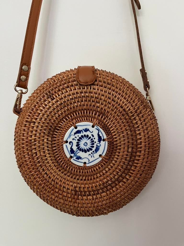 Bali tasje rotan, Sieraden, Tassen en Uiterlijk, Tassen | Damestassen, Ophalen of Verzenden, Zo goed als nieuw, Bruin, Schoudertasje