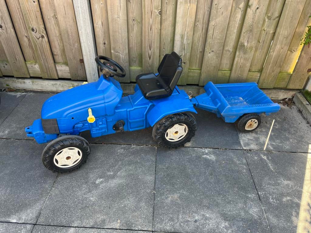 Blauwe traptractor met aanhanger, Kinderen en Baby's, Speelgoed | Speelgoedvoertuigen, Ophalen, Gebruikt