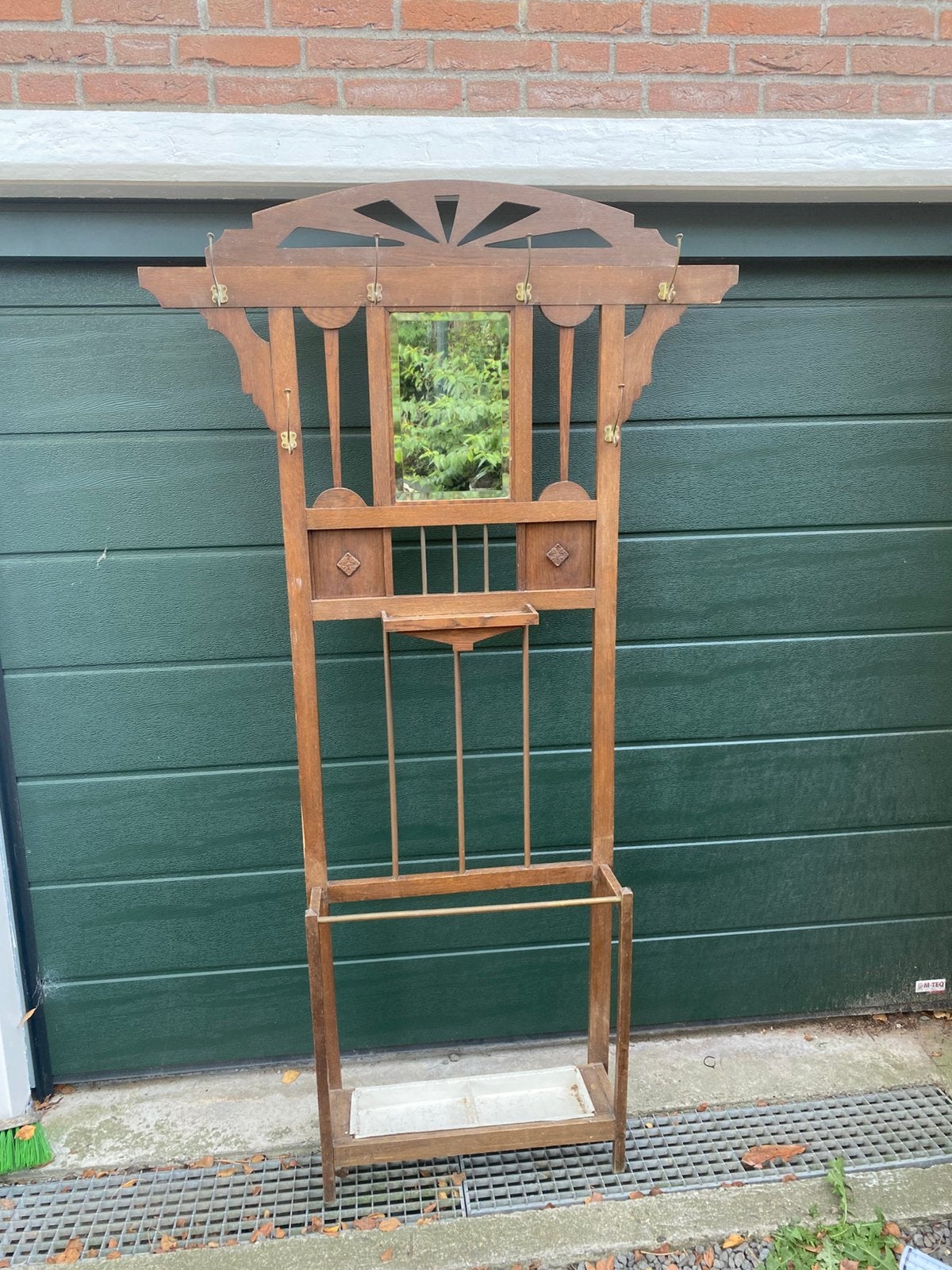 Antieke kapstok met spiegel, Gebruikt, Minder dan 100 cm, Hout, Ophalen