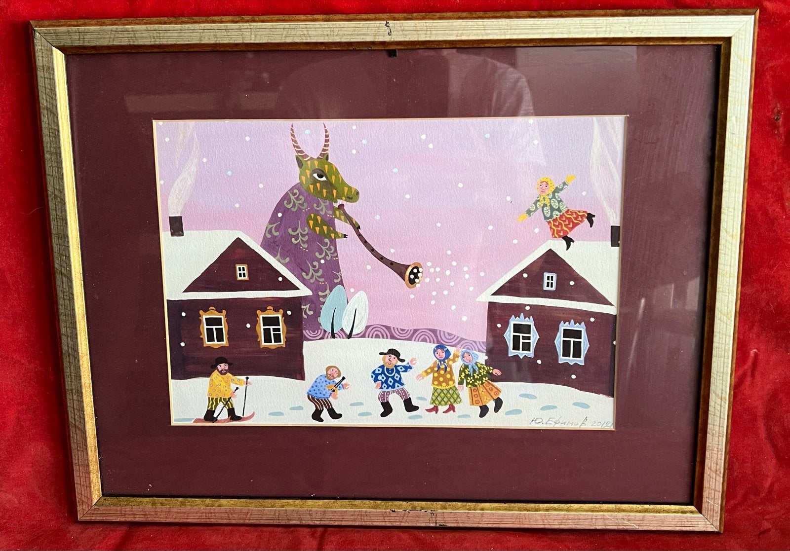 Schilderij 'Winterpret' - Yuri Efimov (2013), Antiek en Kunst, Kunst | Schilderijen | Modern, Figuren, Papier/karton, Ophalen of Verzenden