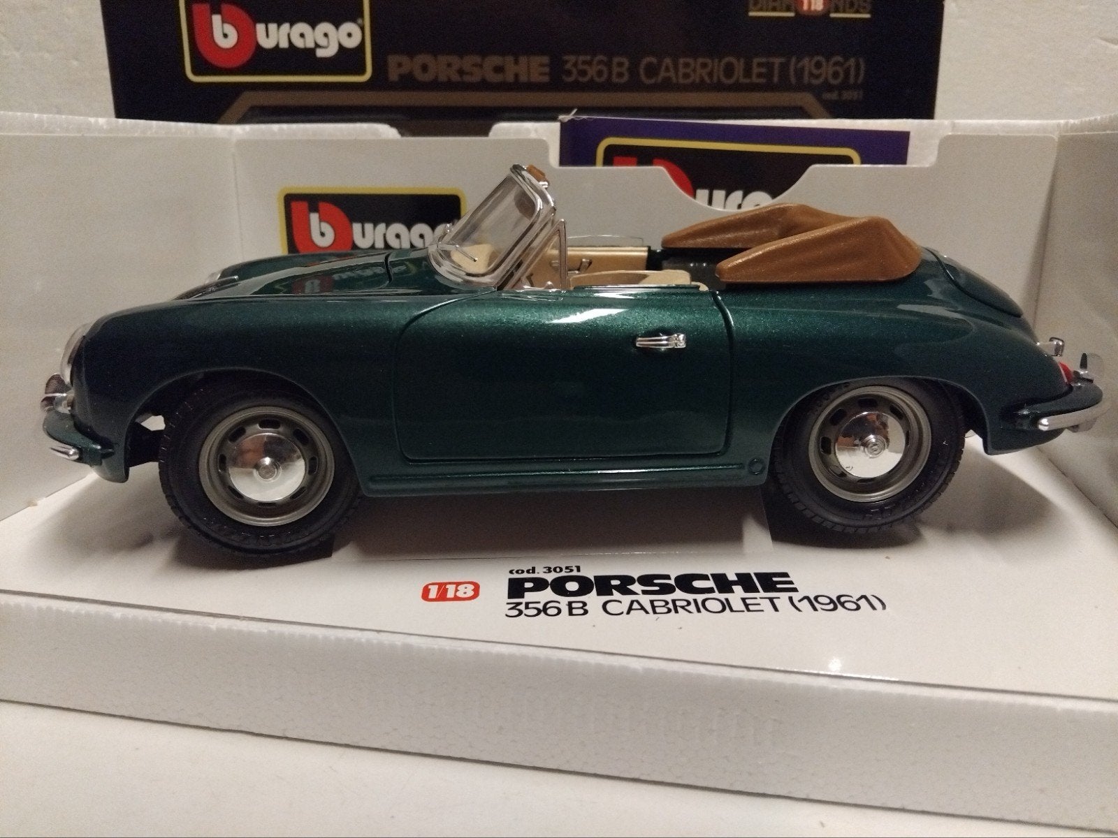 Porsche 356 B cabriolet 1961 groen Bburago metal 1:18 KRD, Ophalen of Verzenden, Zo goed als nieuw, Auto, Overige merken