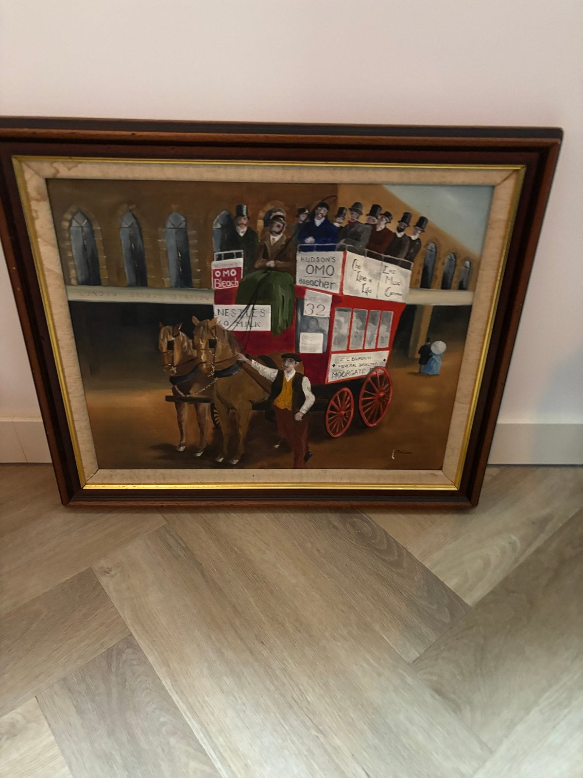 Vintage Schilderij J.M. Cork - Paardenkoets jaren '70-'80, Doek, Ophalen of Verzenden, Gesigneerd, Olieverf