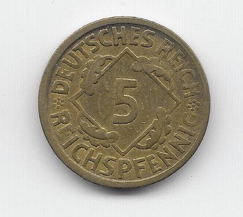 Duitse Rijk 5 reichspfennig 1925 (A) KM# 39, Verzenden, Duitsland, Losse munt