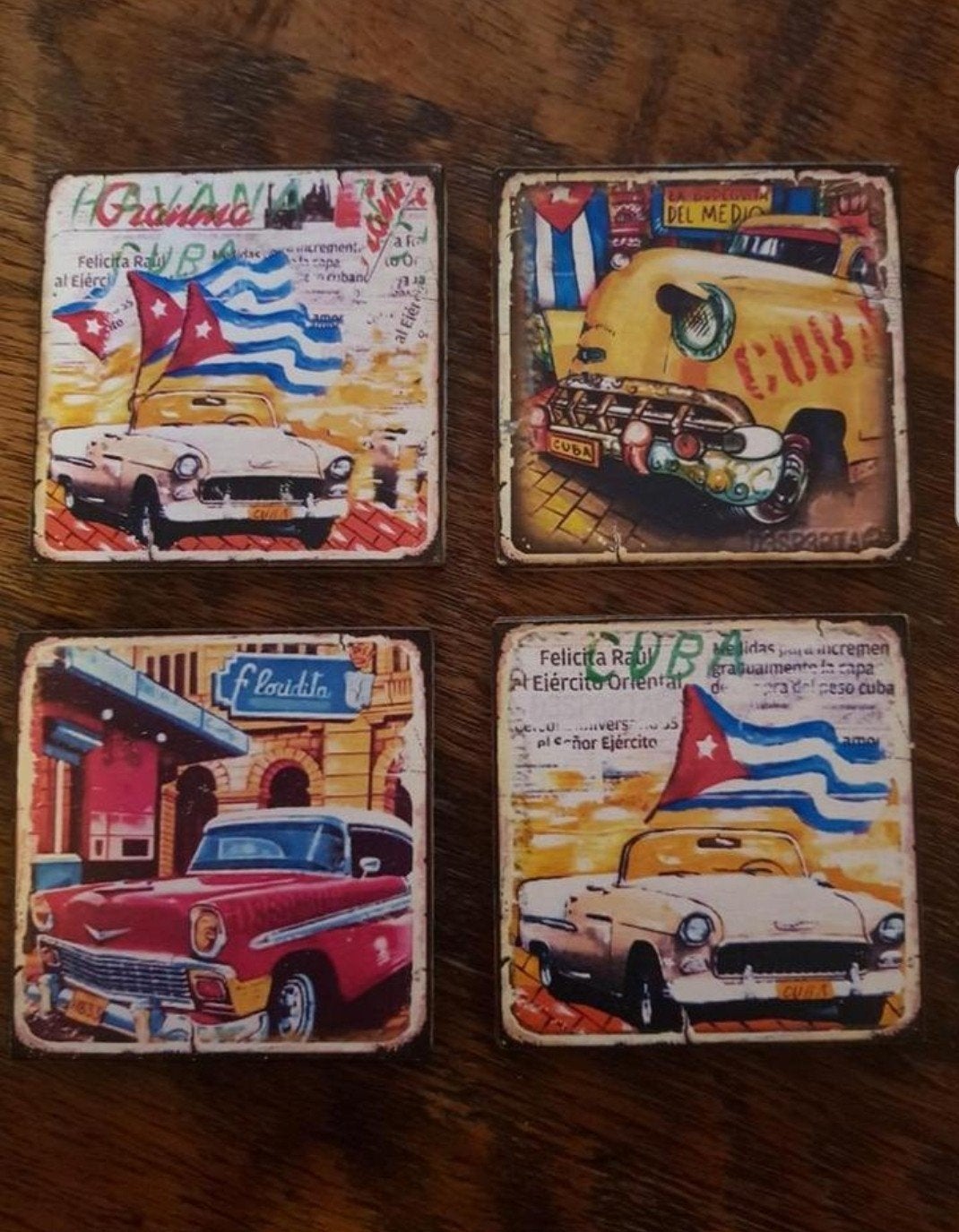 Retro Cuba onderzetters set (4 stuks) – Vintage Oldtimers, Ophalen of Verzenden