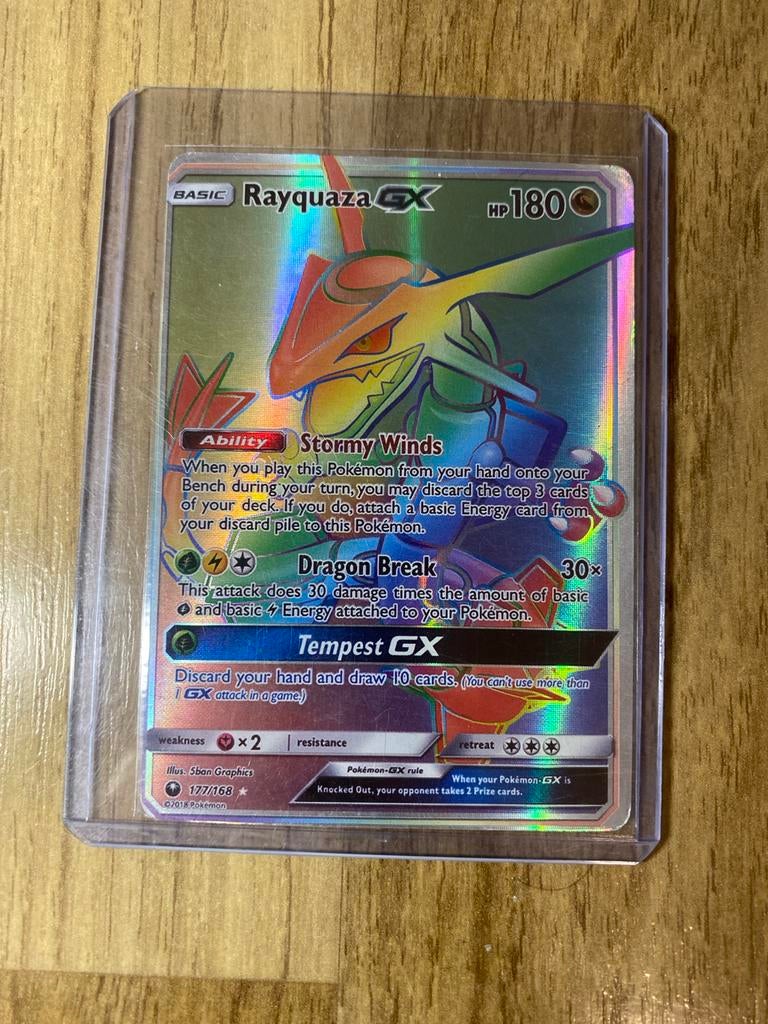 Rayquaza GX Rainbow Rare 177/168 - Pokémon Kaart, Ophalen of Verzenden, Zo goed als nieuw, Losse kaart, Foil