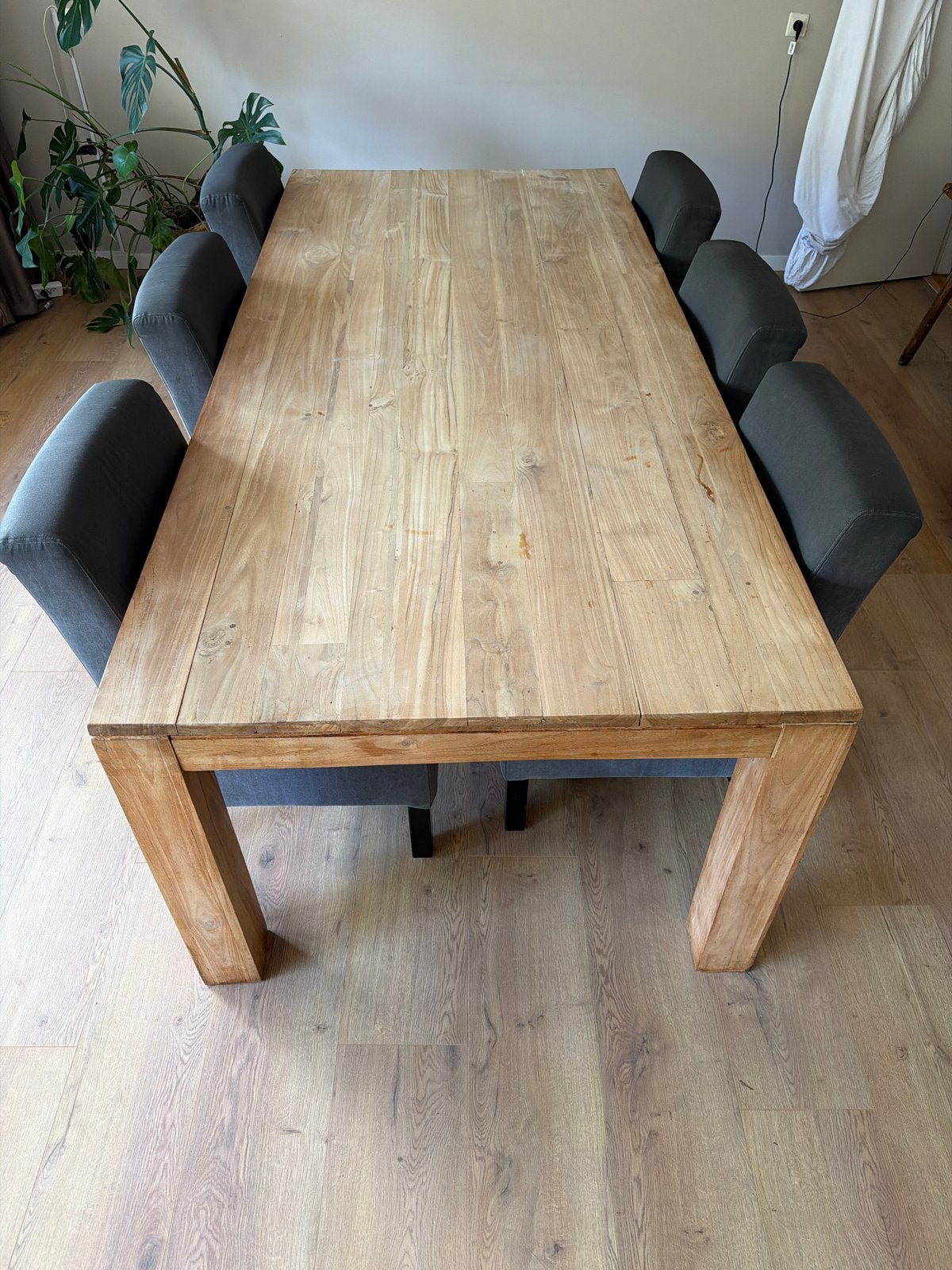 Massief houten eettafel, Ophalen, Gebruikt, 100 tot 150 cm, 200 cm of meer