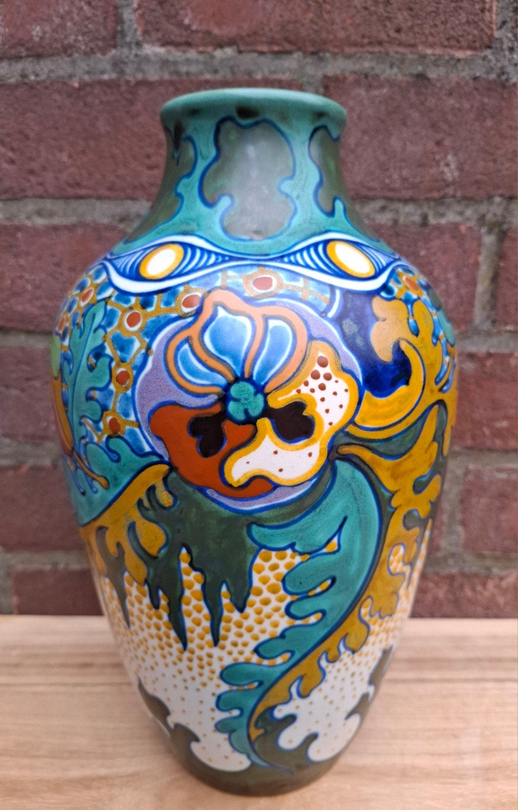 Zeldzaam mooie grote Gouda plateel Corona vaas, Antiek en Kunst, Ophalen of Verzenden
