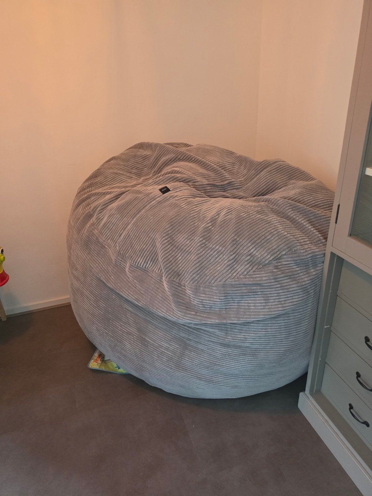 Grote Vetsak zitzak - Grijs ribfluweel 140cm rond, Huis en Inrichting, Ophalen, Gebruikt, Grijs, Zitzak