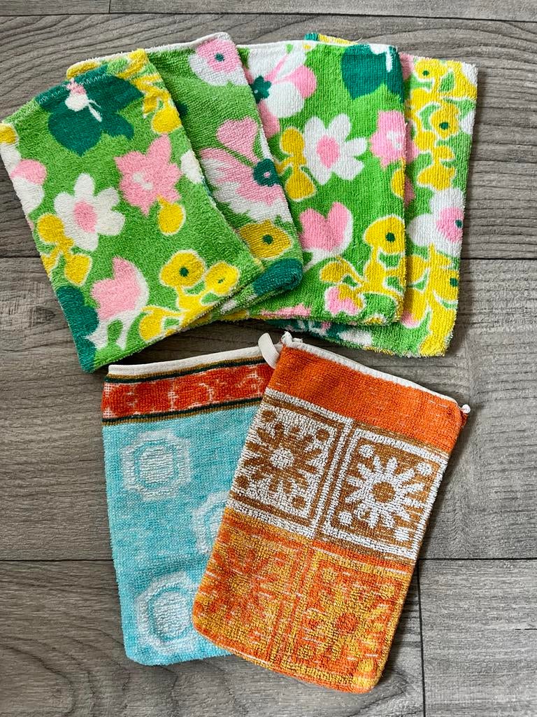 6 retro washandjes, Huis en Inrichting, Ophalen of Verzenden, Gebruikt, Overige kleuren, Overige typen