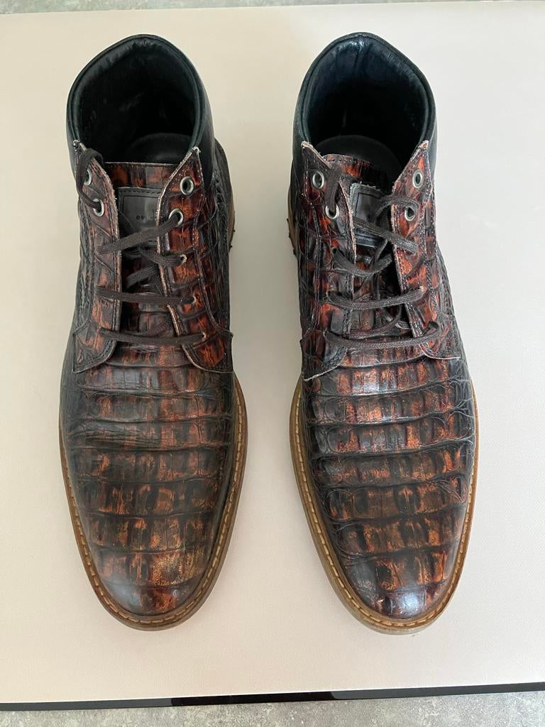 Floris van Bommel Boots - Bruin Krokodillenleer motief, Bruin, Floris van Bommel, Ophalen of Verzenden, Zo goed als nieuw