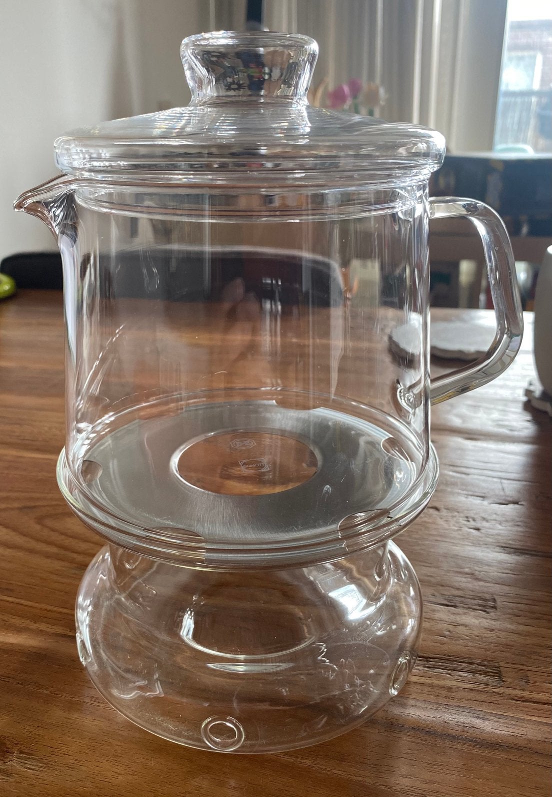 Douwe egberts DE theepot met theelichtje glas 1L, Theepot/fluitketel, Ophalen, Zo goed als nieuw, Glas