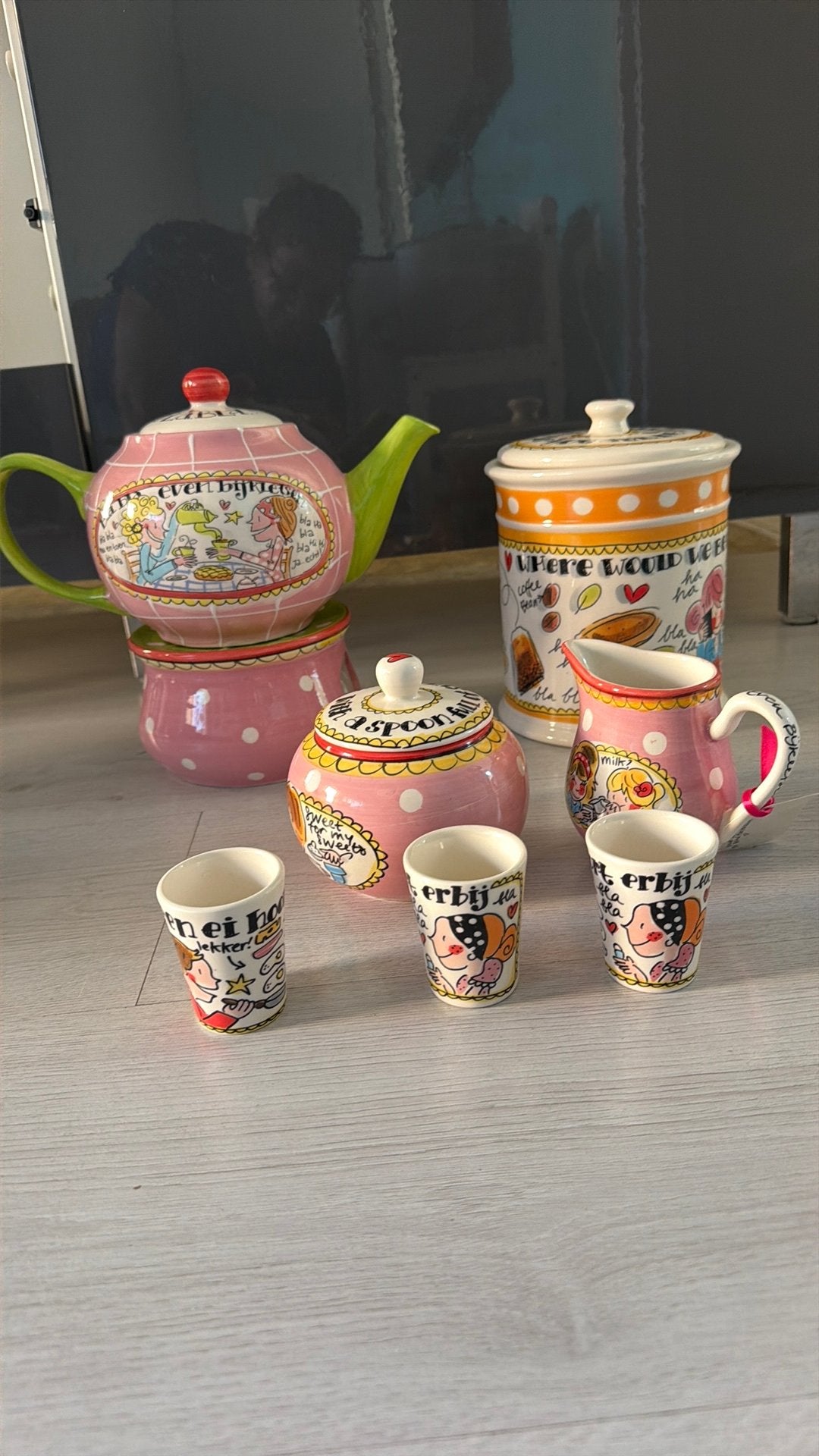 Blond Amsterdam theeset - Theepot, suikerpot, melkkan, 3 the, Gebruikt, Keramiek, Ophalen of Verzenden, Theepot