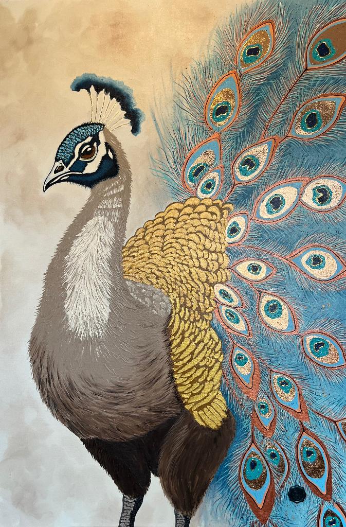 Pauw Schilderij, handgeschilderd acryl, Antiek en Kunst, Kunst | Schilderijen | Klassiek, Ophalen