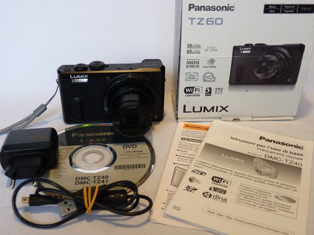 Panasonic Lumix DMC-TZ60, accu, kabel, adapter,doos, boekje, Panasonic, 18 megapixels, Ophalen of Verzenden, Compactcamera