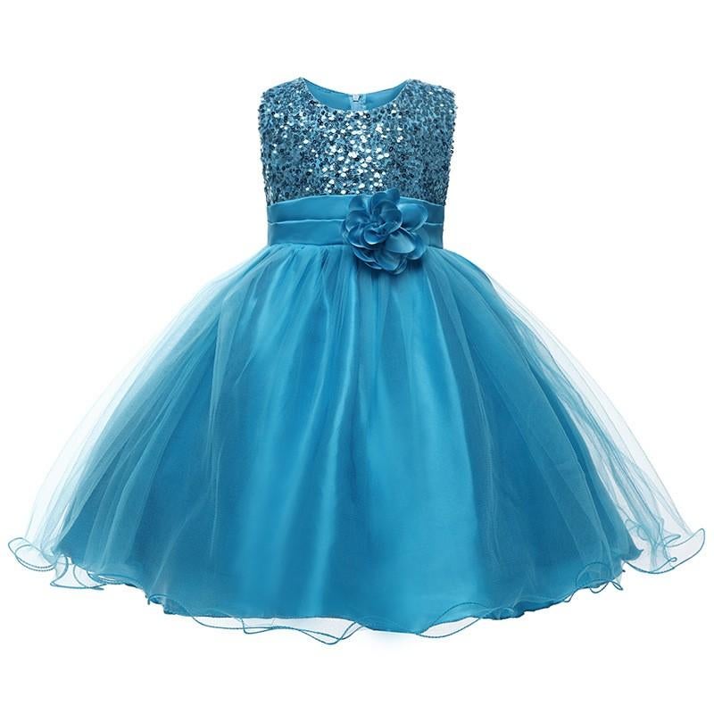 Feestjurk Blauw pailletten *SALE* maat 104 tm 140, Kinderen en Baby's, Kinderkleding | Maat 104, Ophalen of Verzenden, Nieuw, Meisje