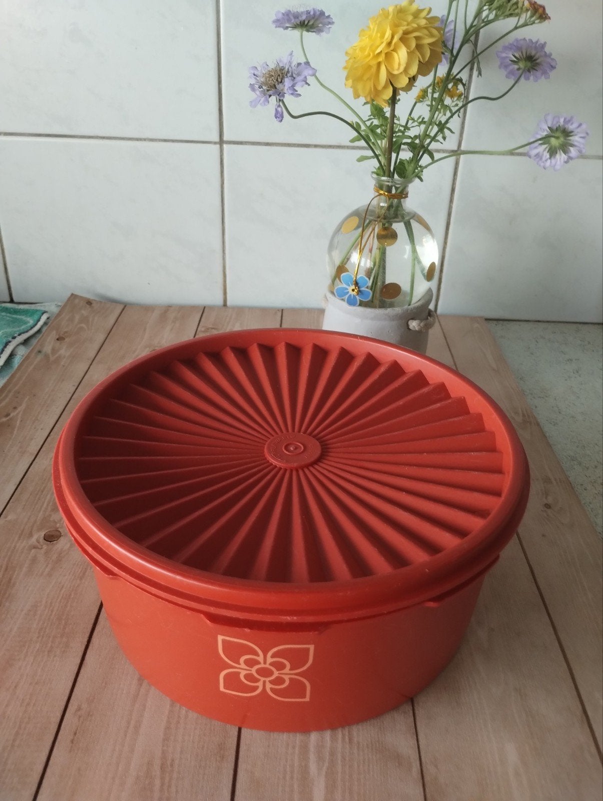 Oranje Tupperware koektrommel., Ophalen of Verzenden, Gebruikt, Oranje, Bus of Trommel